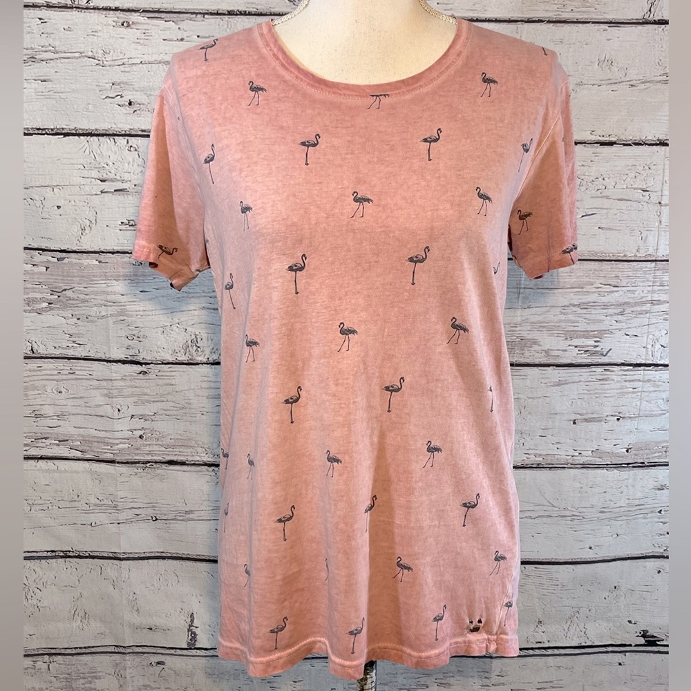 THE FRESH BRAND (Paris) T-shirt Faded Red w Flamingo Print-Medium